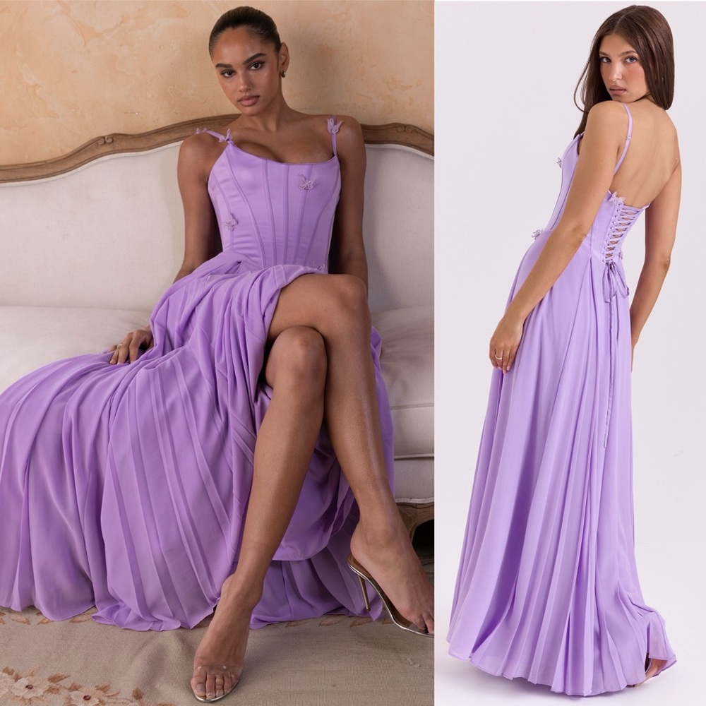 HOUSE OF CB 'Pascha' Orchid Butterfly Corset Maxi Dress NWOT size XS